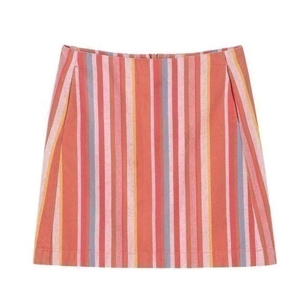 Boho multicolor striped mini skirt with pockets high waist NEW with Tags Skirt